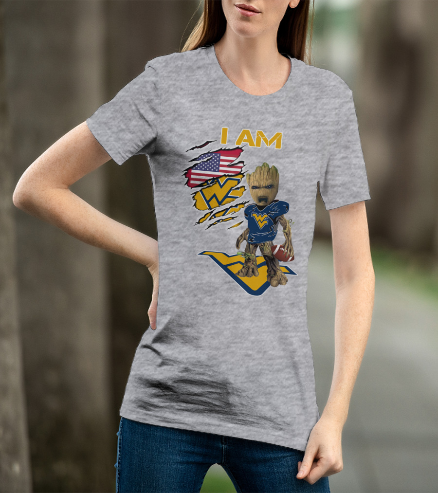 I Am West Virginia Baby Groot Football Usa Flag T-Shirt