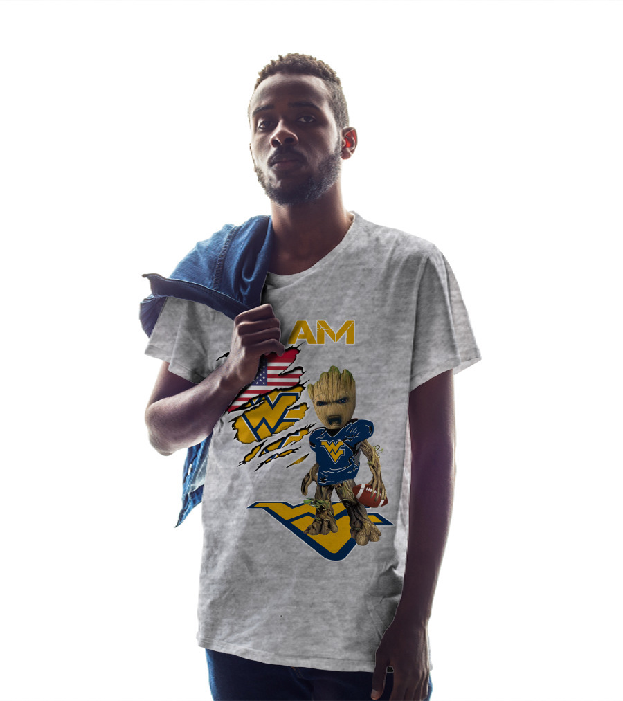I Am West Virginia Baby Groot Football Usa Flag T-Shirt