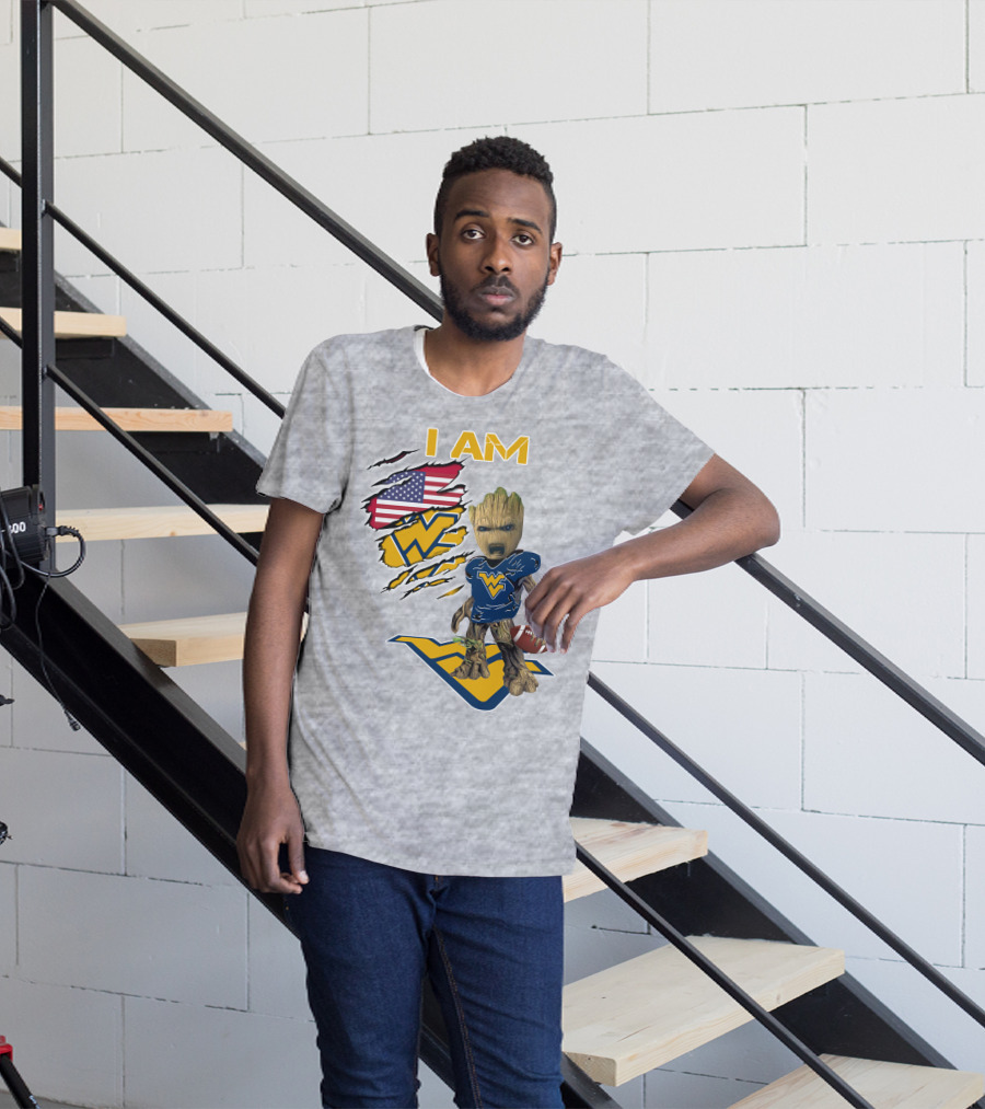 I Am West Virginia Baby Groot Football Usa Flag T-Shirt