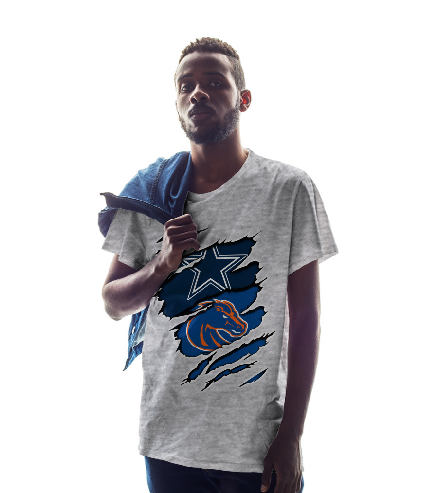 Dallas Cowboys Boise State Broncos Star Horse Ripped T-Shirt