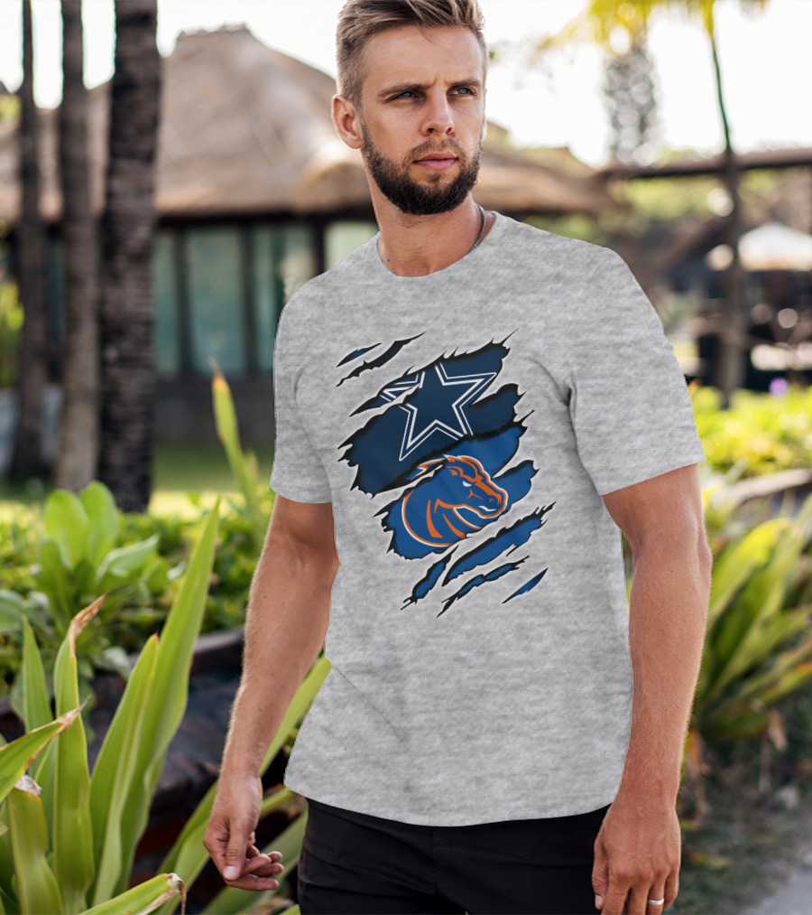 Dallas Cowboys Boise State Broncos Star Horse Ripped T-Shirt