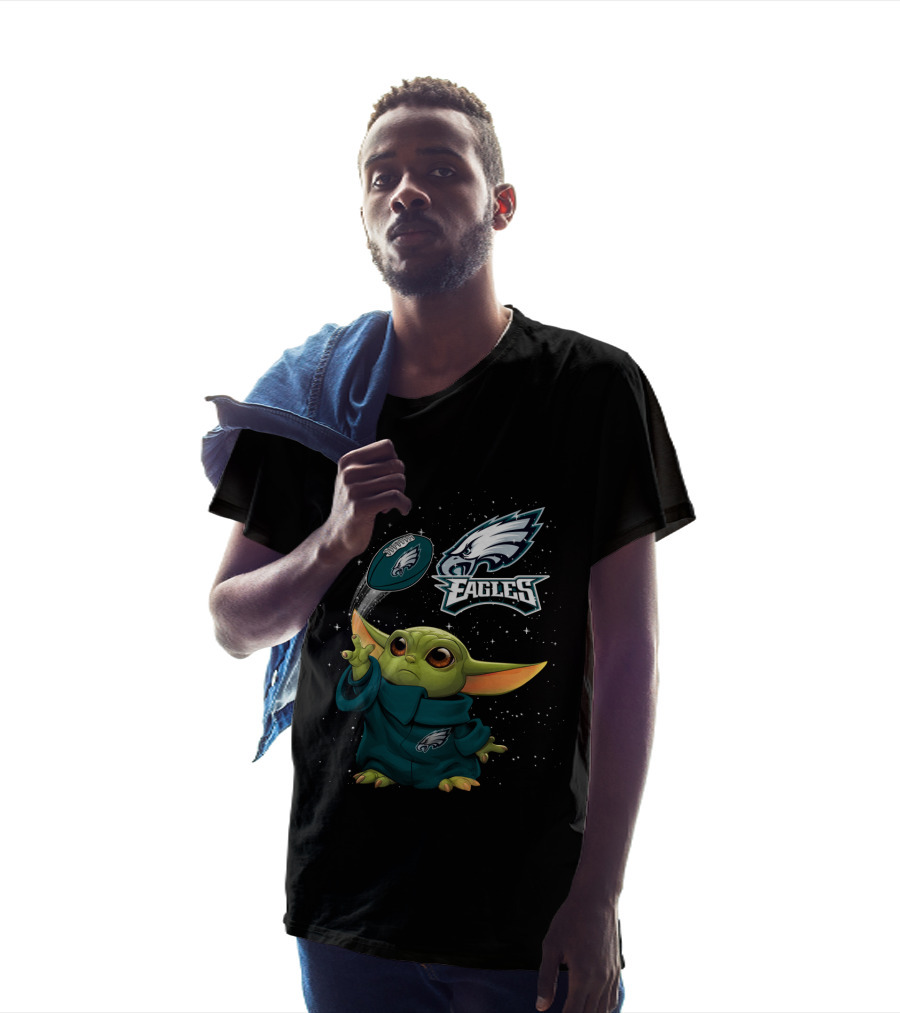 Baby Yoda Philadelphia Eagles Football Force Star Wars Galaxy Fan T-Shirt