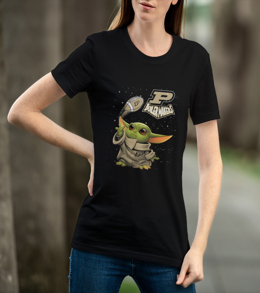 Baby Yoda Football Fantasy With Purdue Boilermakers T-Shirt