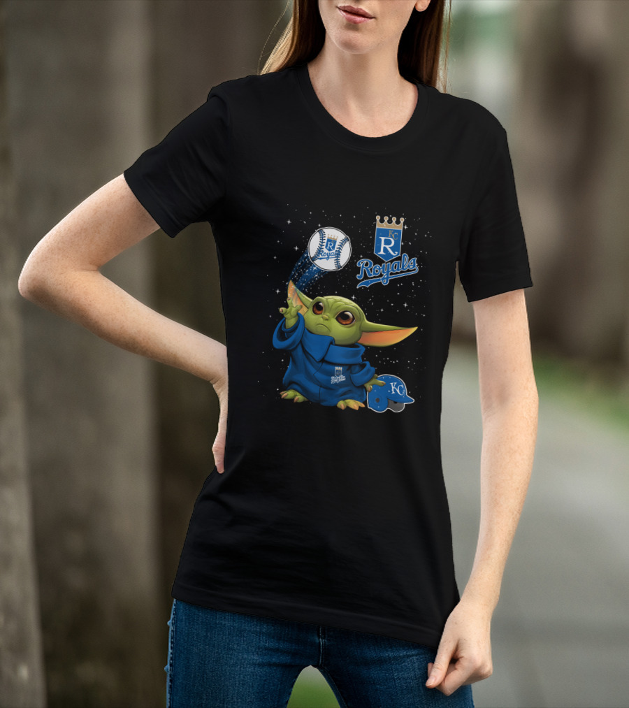 Kc Royals Starry Baseball Throw With Green Character In Blue Robe T-Shirt