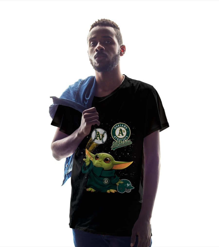 Oakland Athletics A's Logo With Baseball And Character In Green Outer Space Scene T-Shirt