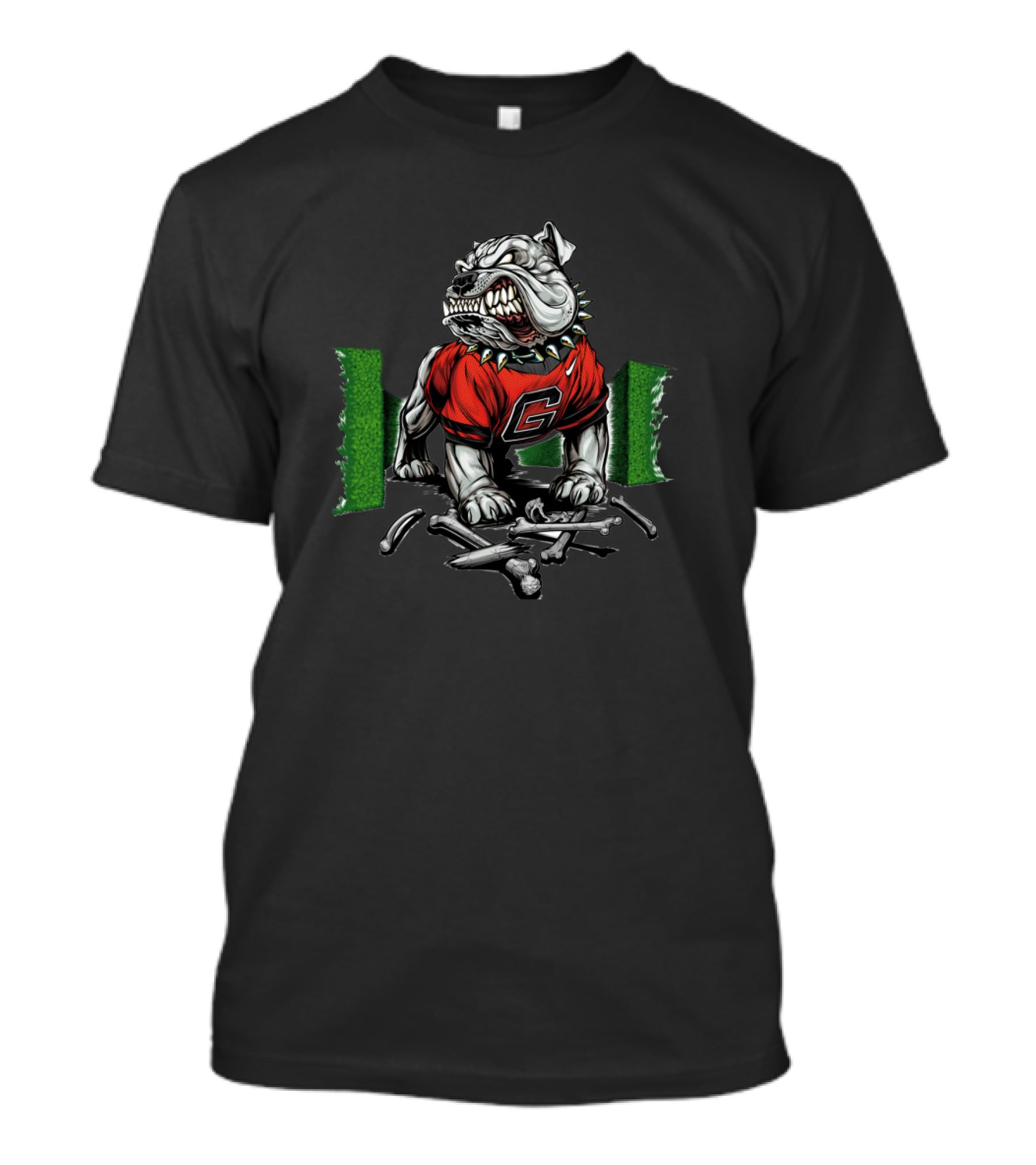 Chtnc2003 Fierce Bulldog Wearing Red Jersey With G On Green T-Shirt