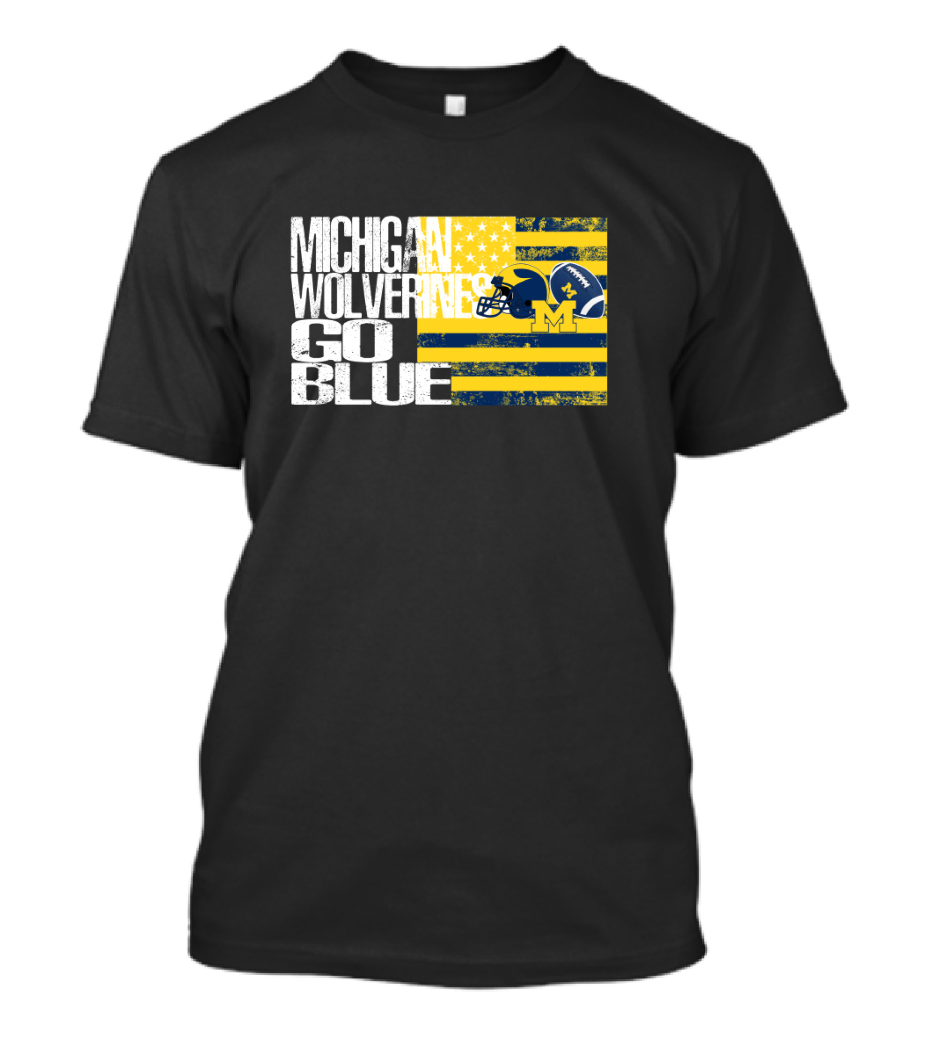 Michigan Wolverines Go Blue Football Helmet And Flag T-Shirt