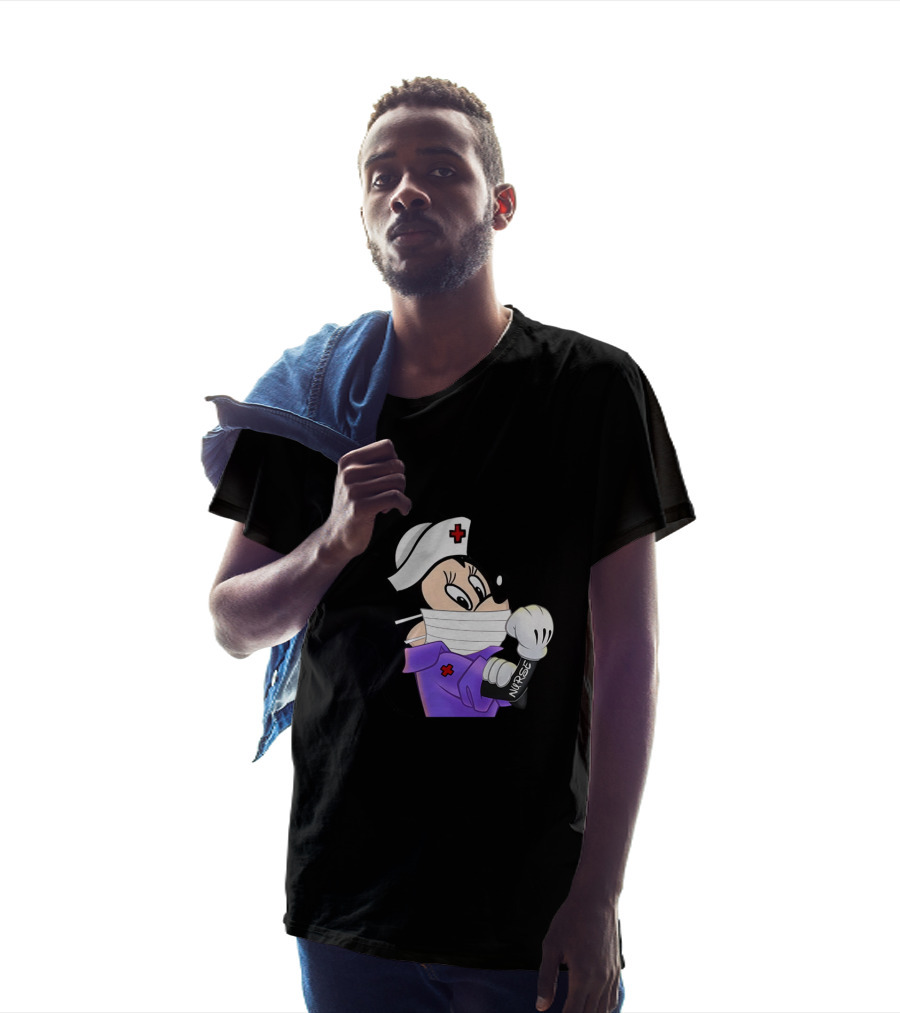Mickey Nurse Character In Medical Uniform With Mask And Gloves T-Shirt