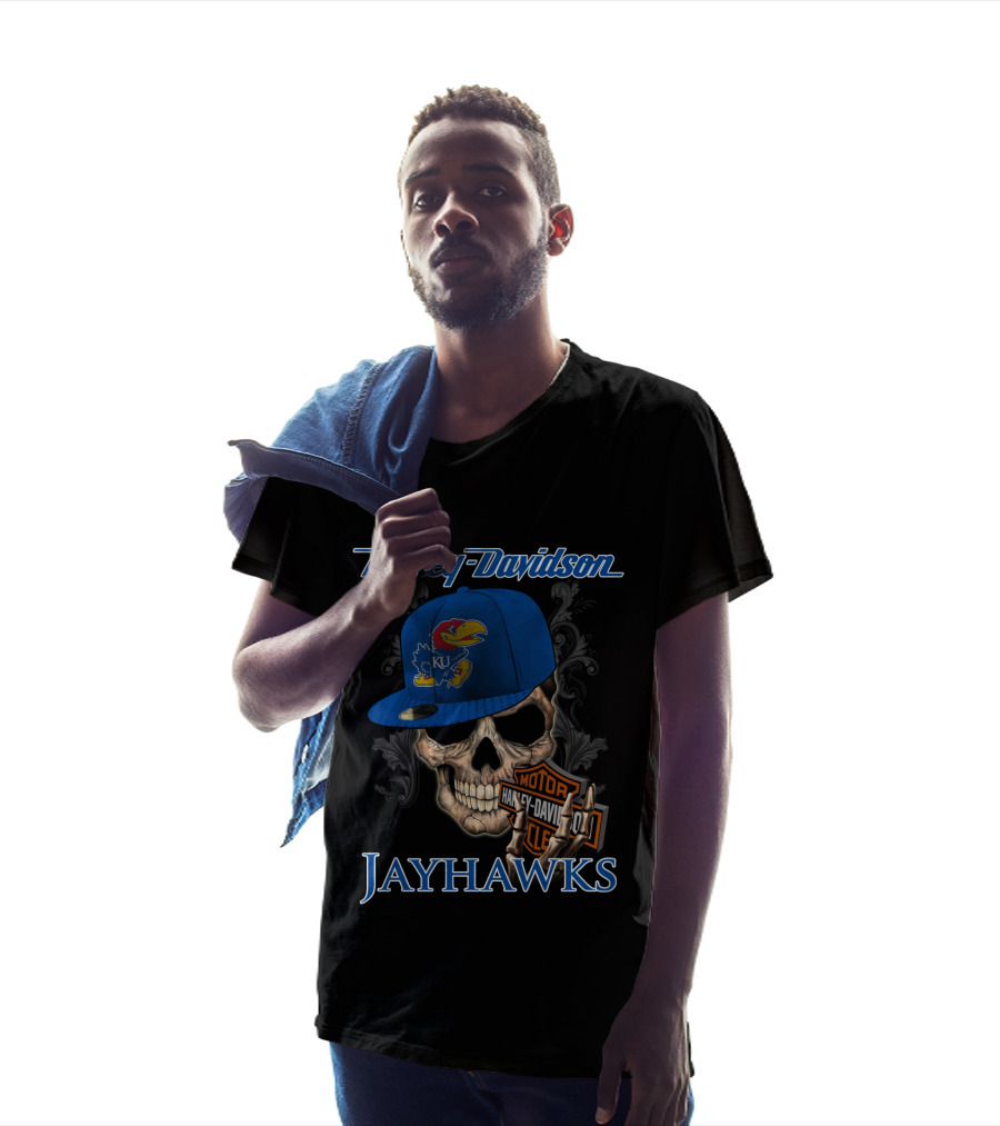 Harley Davidson Skull Kansas Jayhawks Ku Hat T-Shirt