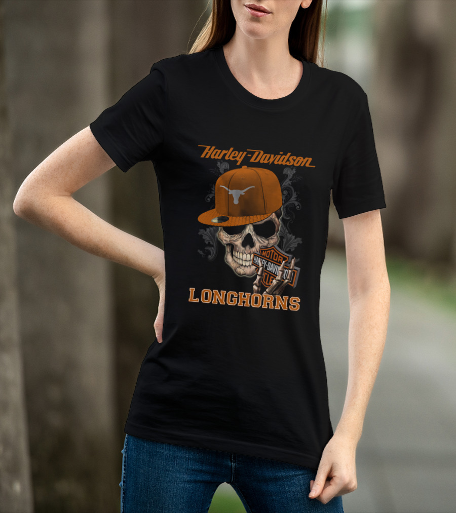 Harley Davidson Longhorns Skull Texas Longhorns Hat T-Shirt