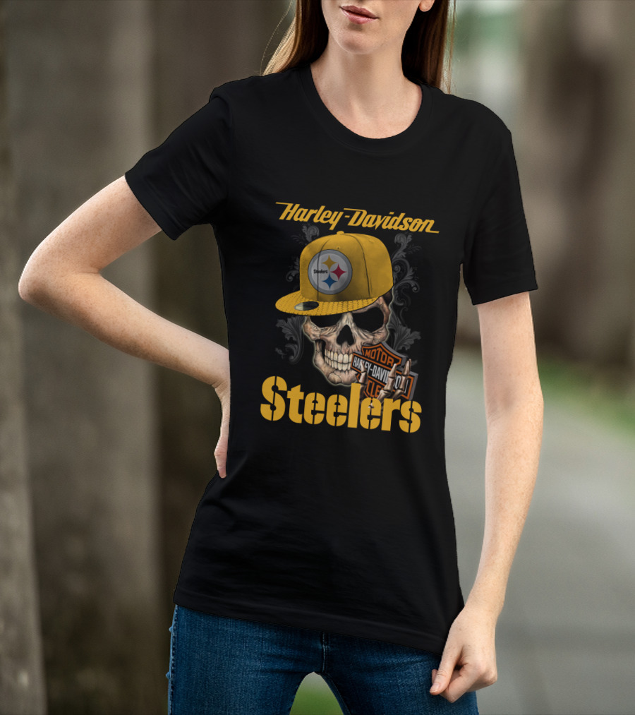 Harley Davidson Pittsburgh Steelers Skull Hat T-Shirt