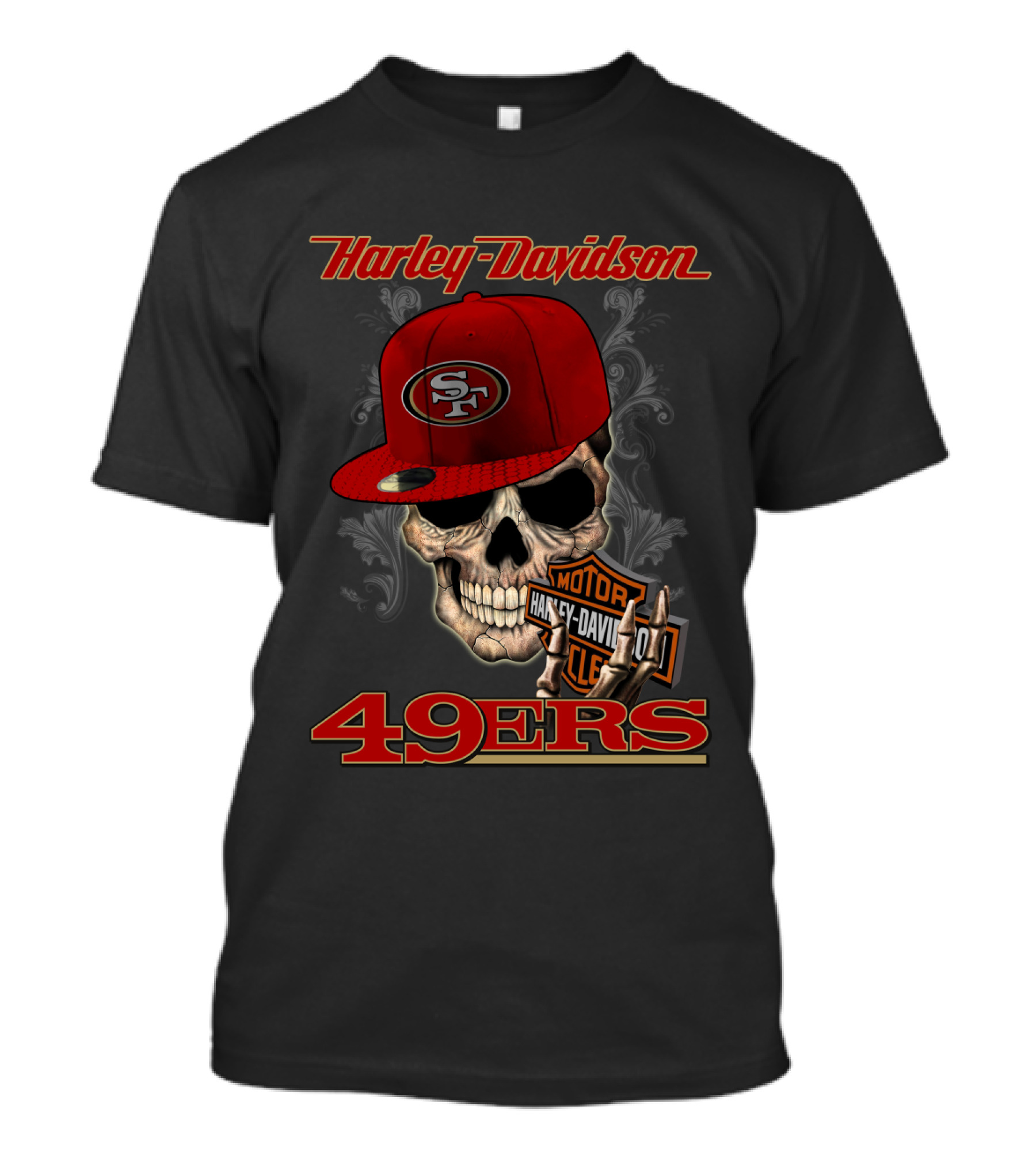 Harley Davidson San Francisco 49ers Skull With Cap T-Shirt