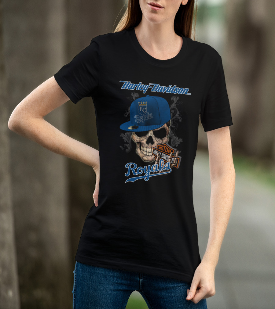 Harley Davidson Kc Royals Skull Hat T-Shirt