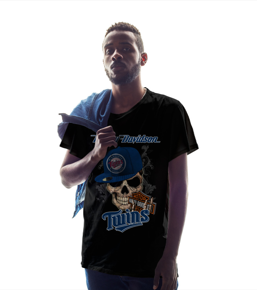 Harley Davidson Minnesota Twins Baseball Club Skull Motor Twins T-Shirt