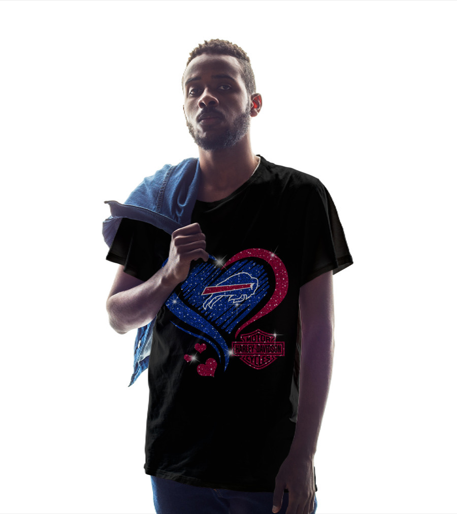 Buffalo Bills Harley Davidson Heart Sparkle T-Shirt