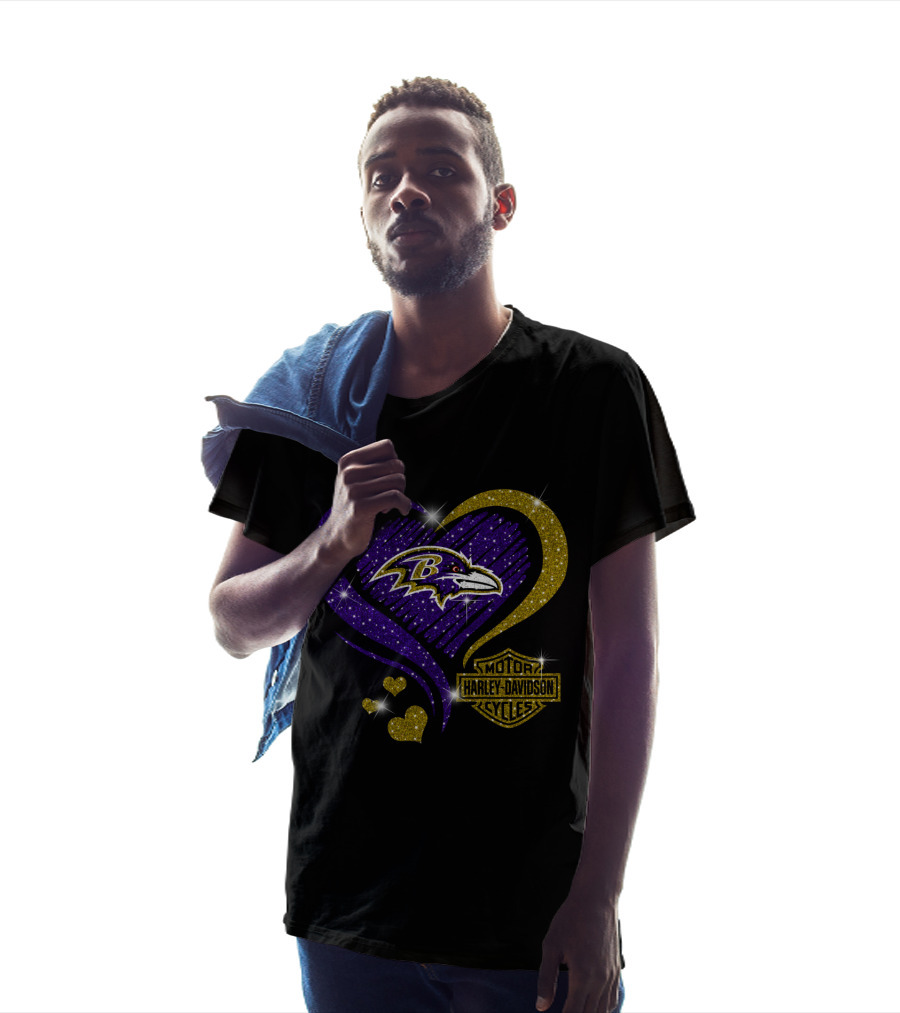 Baltimore Ravens Harley Davidson Heart T-Shirt