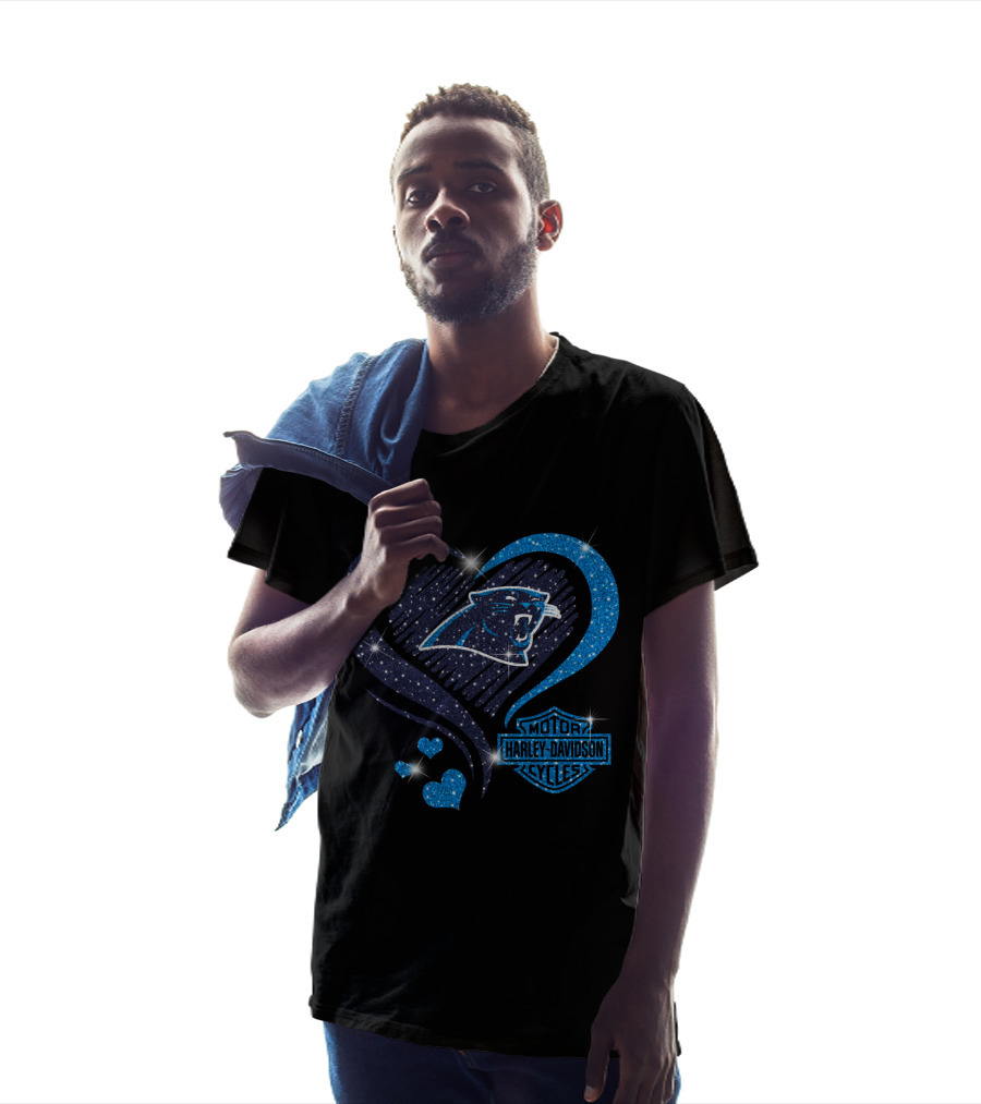 Carolina Panthers Heart Sparkle With Harley Davidson T-Shirt