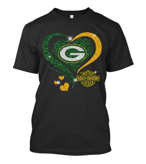 Green Bay Packers Harley Davidson Heart T-Shirt