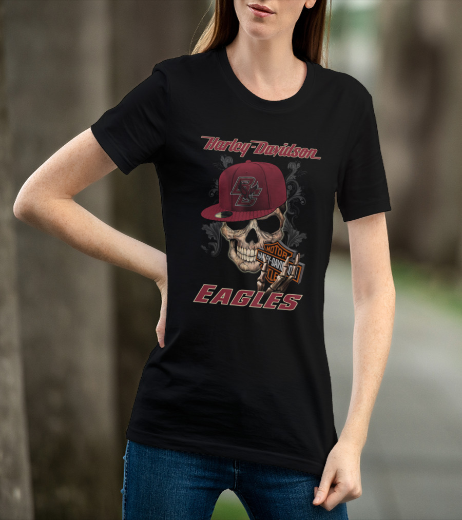 Harley Davidson Bc Eagles Skull With Cap T-Shirt