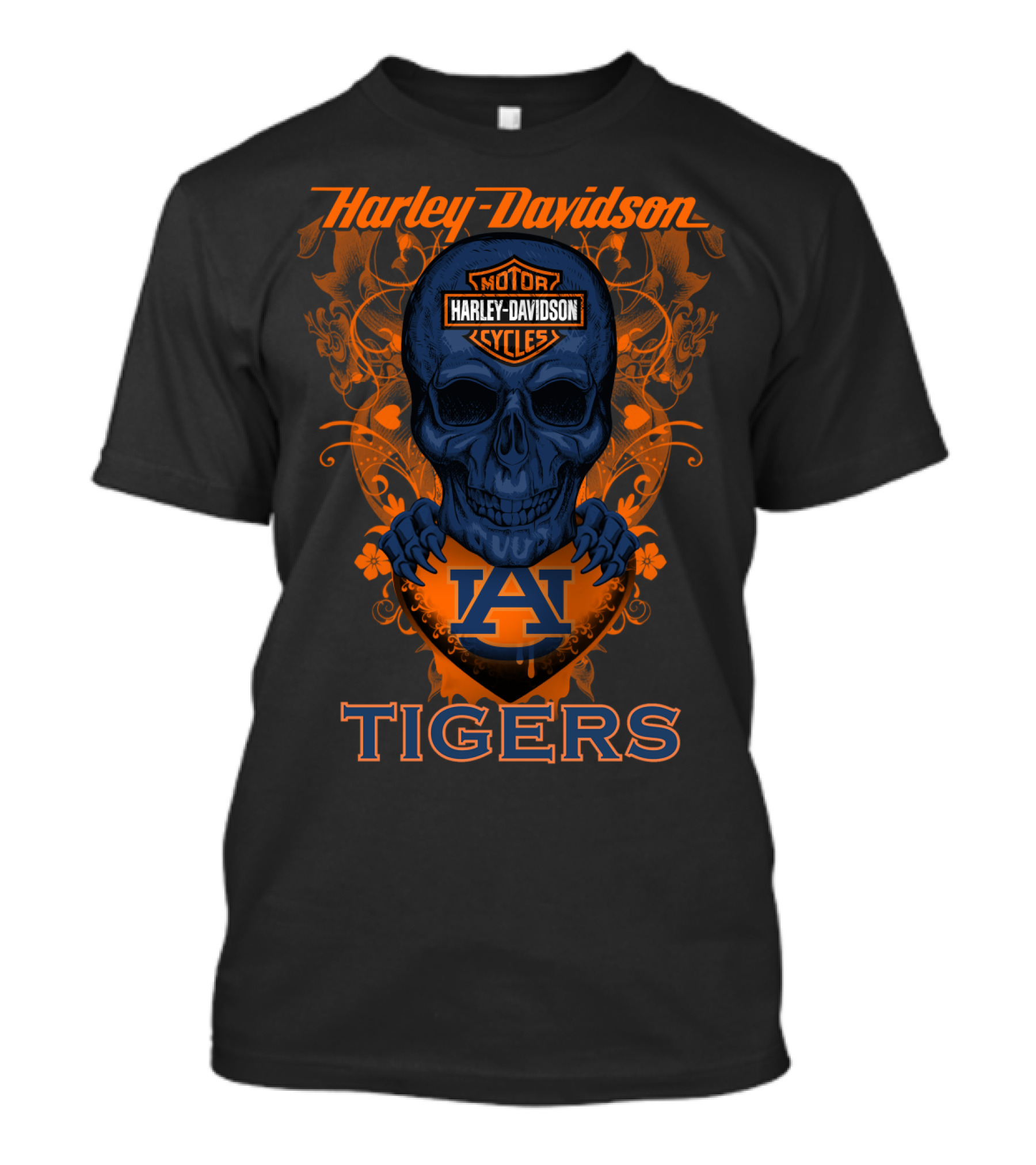 Harley Davidson Motor Cycles Skull Auburn Tigers T-Shirt