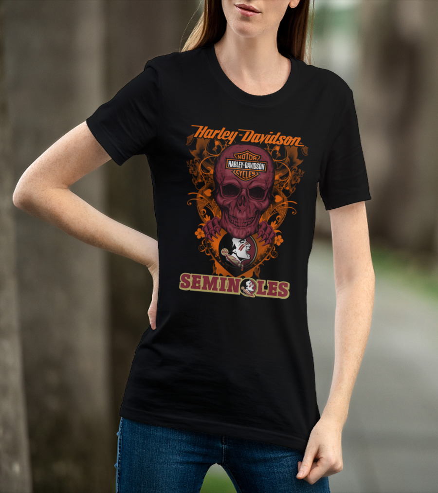 Harley Davidson Florida State Seminoles Motorcycles Skull T-Shirt