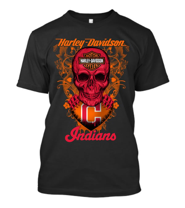 Harley Davidson Motor Cycles Skull Cleveland Indians T-Shirt
