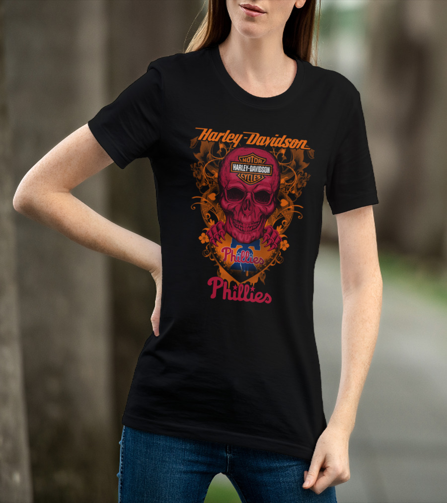 Harley Davidson Motorcycles Philadelphia Phillies Skull T-Shirt