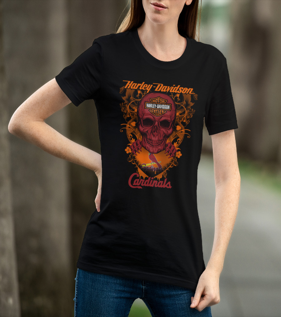 Harley Davidson Motor Cycles St Louis Cardinals Skull T-Shirt