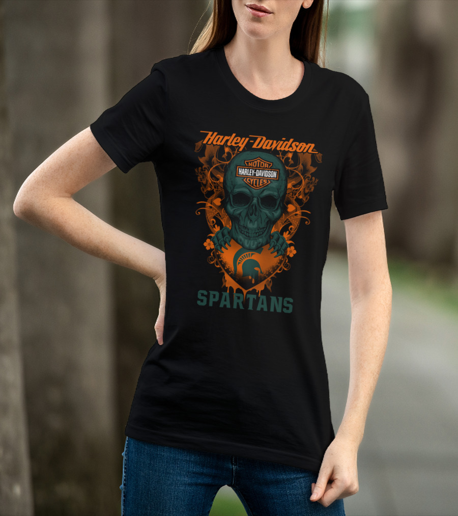 Harley Davidson Motor Cycles Skull Michigan State Spartans T-Shirt