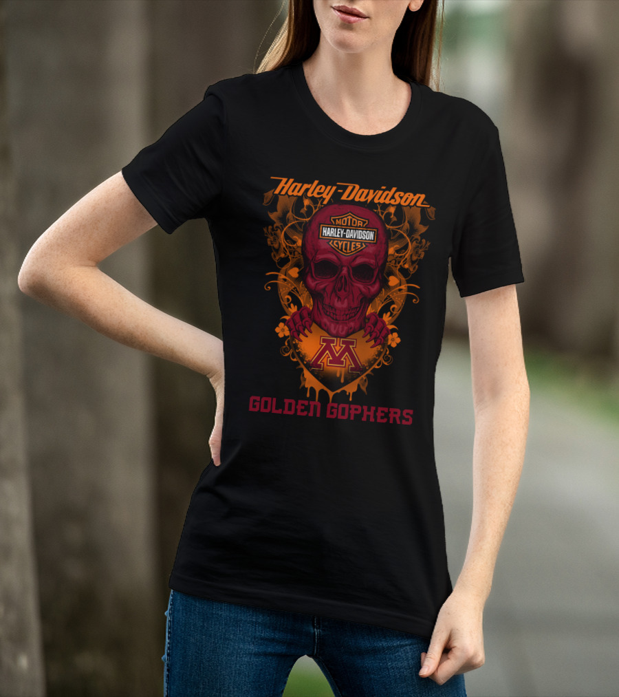 Harley Davidson Minnesota Golden Gophers Skull T-Shirt