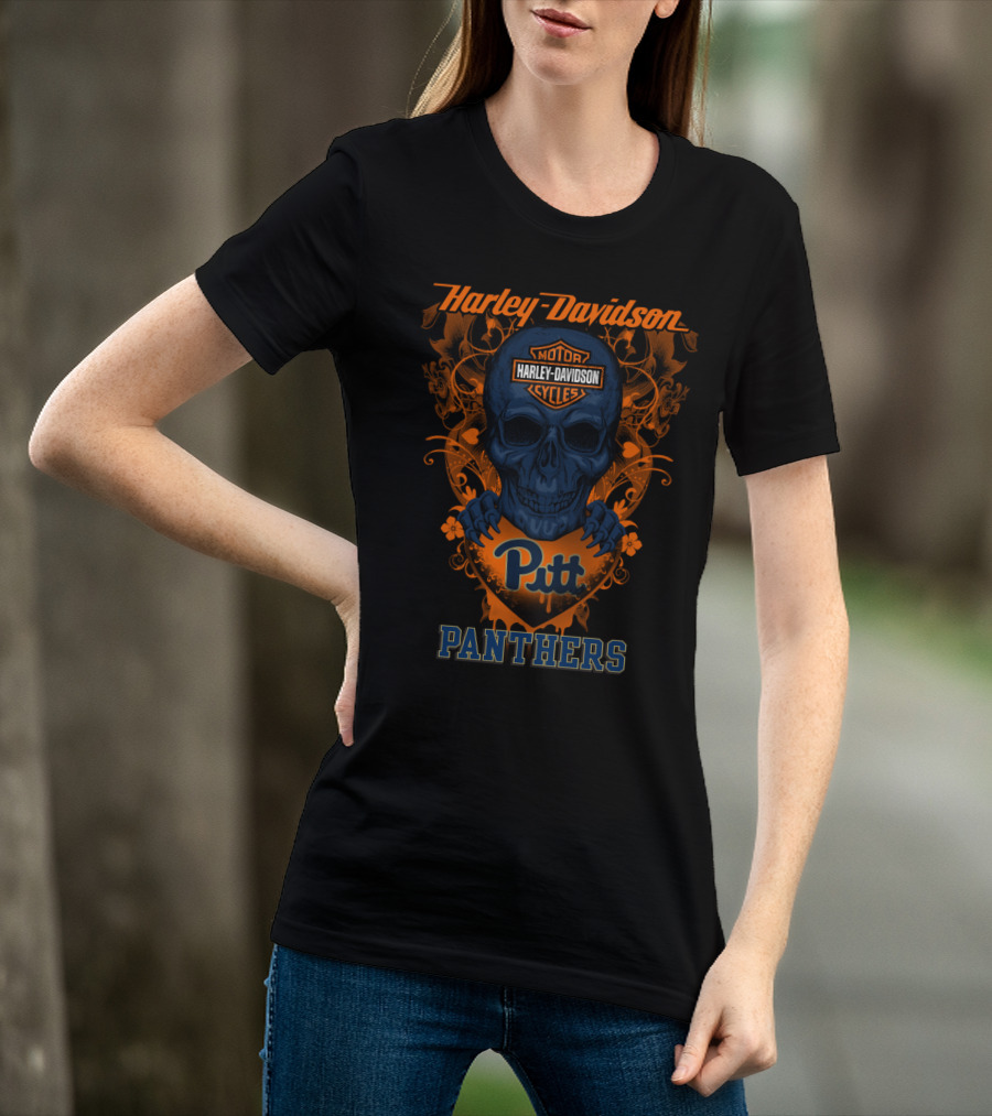 Harley Davidson Motor Cycles Pitt Panthers Skull T-Shirt