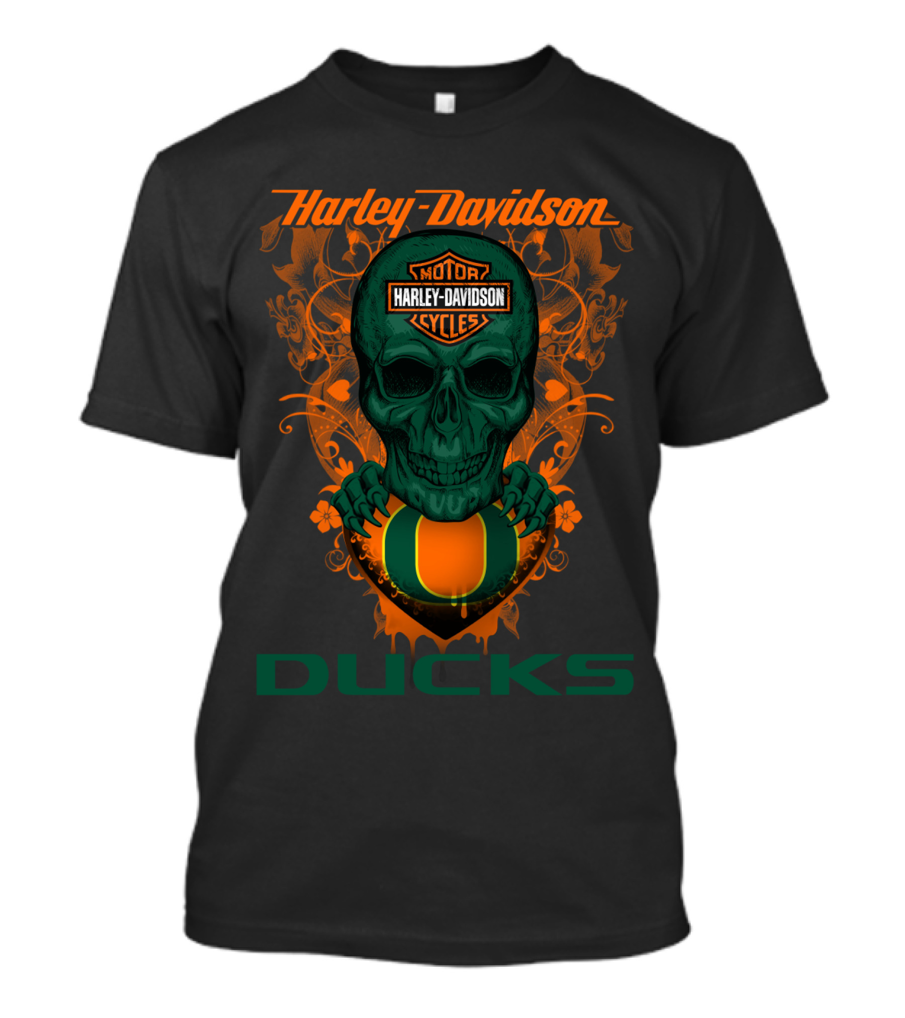 Harley Davidson Motorcycles Skull Oregon Ducks T-Shirt