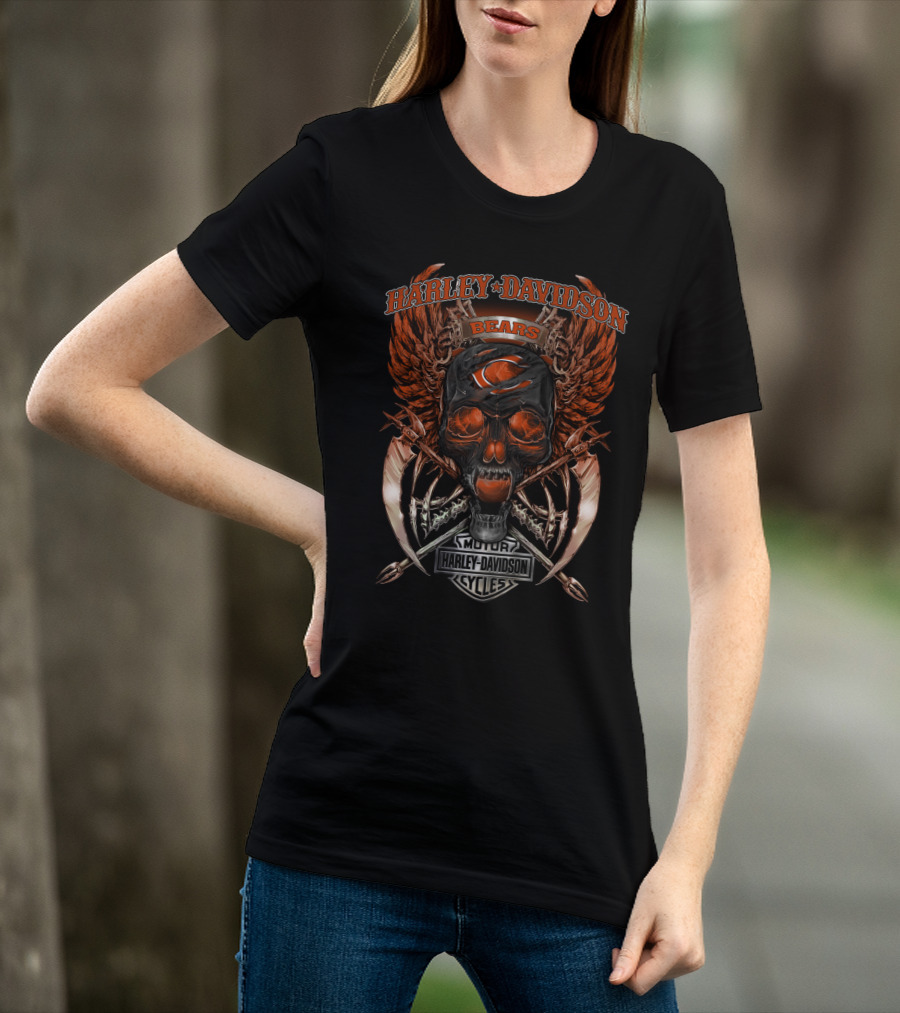 Harley Davidson Bears Skull Wings Graphic Chicago Bears T-Shirt