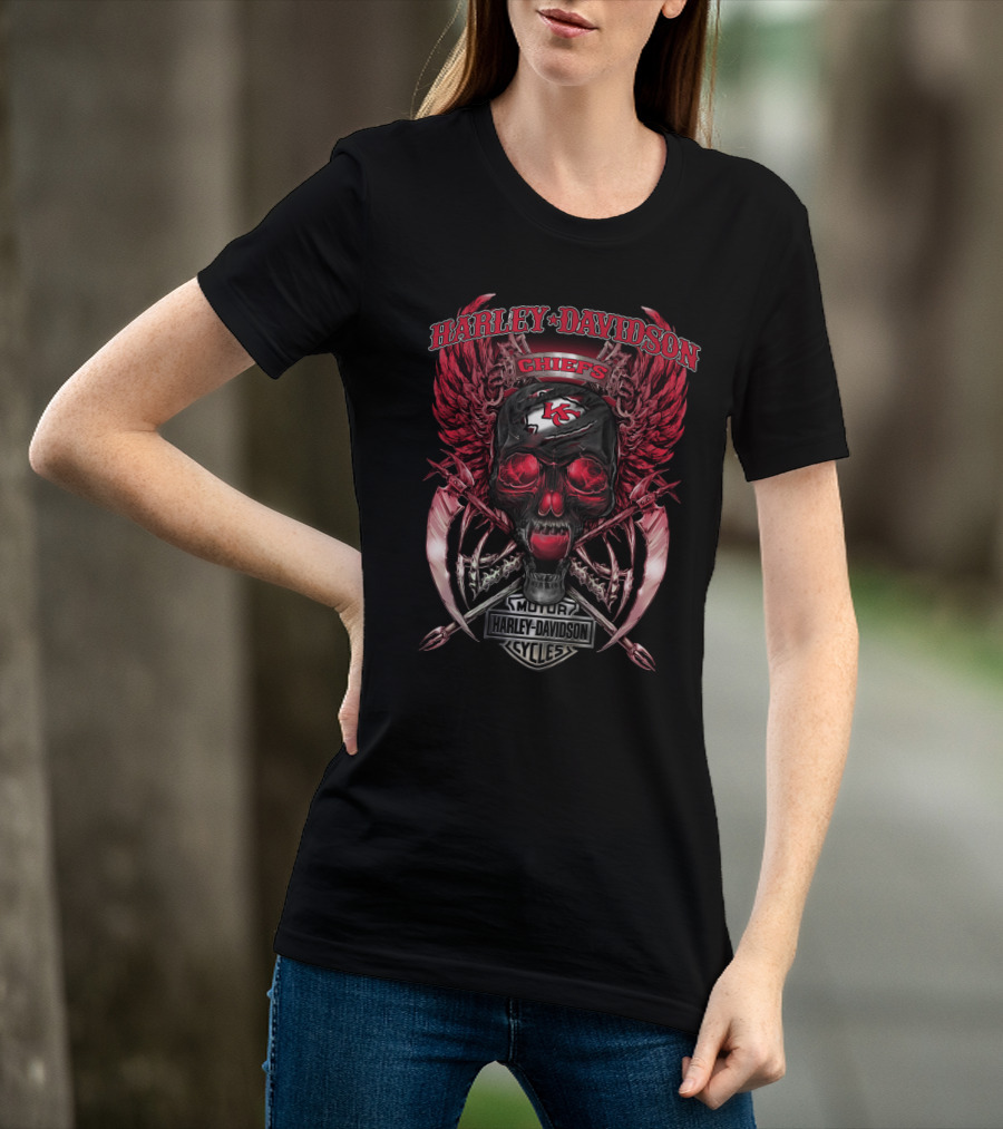 Harley Davidson Kansas City Chiefs Skull Motorcycle Cycles T-Shirt