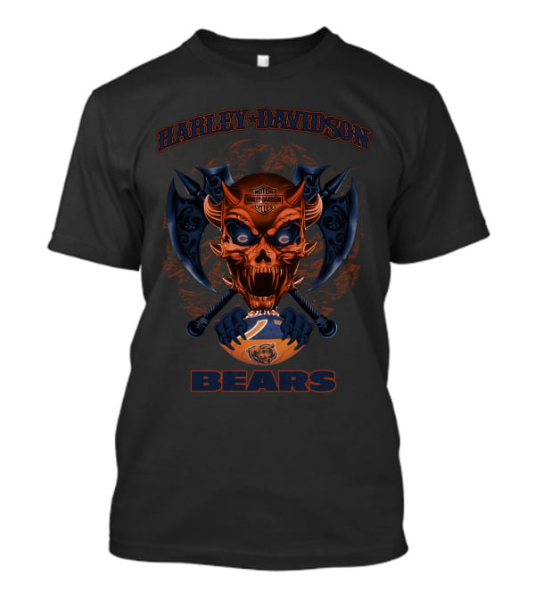 Harley Davidson Chicago Bears Scary Skull Motor Cycles T-Shirt