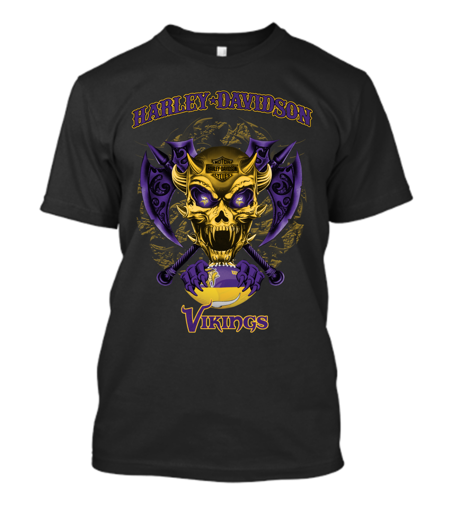 Harley Davidson Vikings Skull Axes Minnesota Vikings T-Shirt