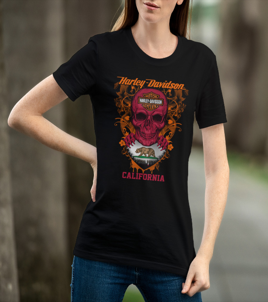 Harley Davidson California Skull With Bear Flag Motif T-Shirt