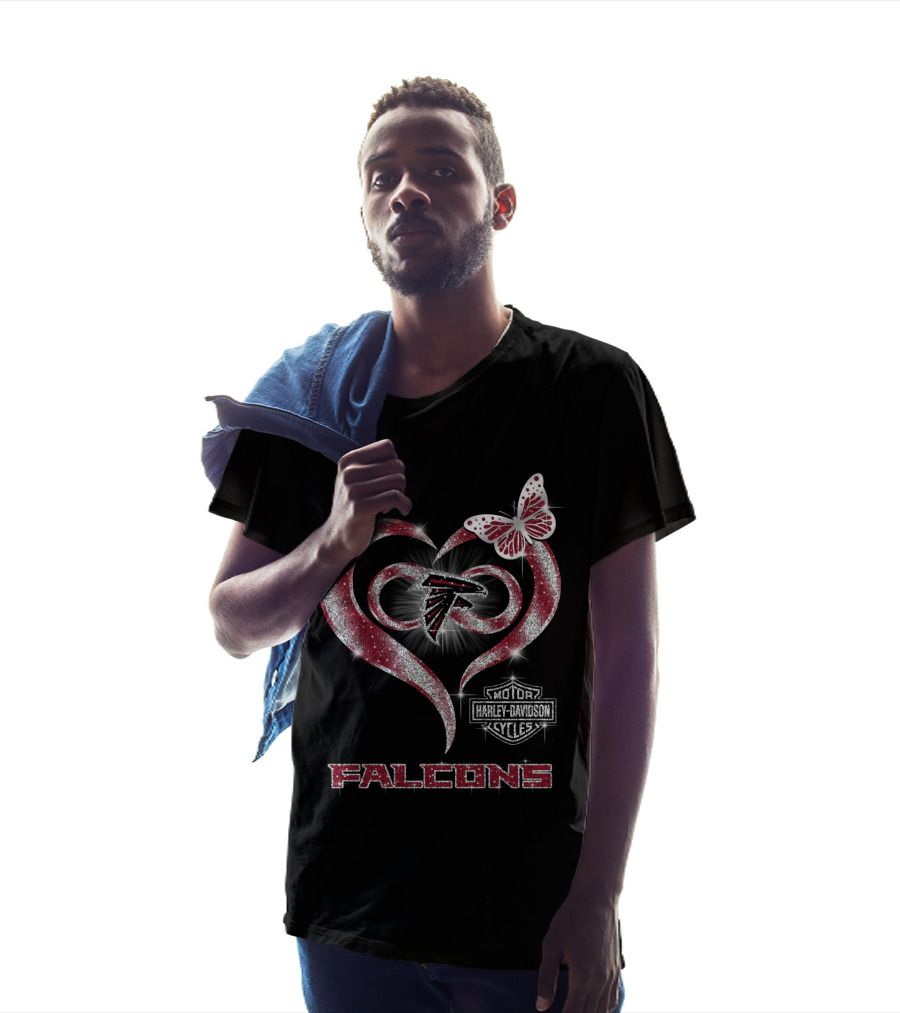 Hlh01 Atlanta Falcons Heart Butterfly Harley Davidson Motorcycles T-Shirt