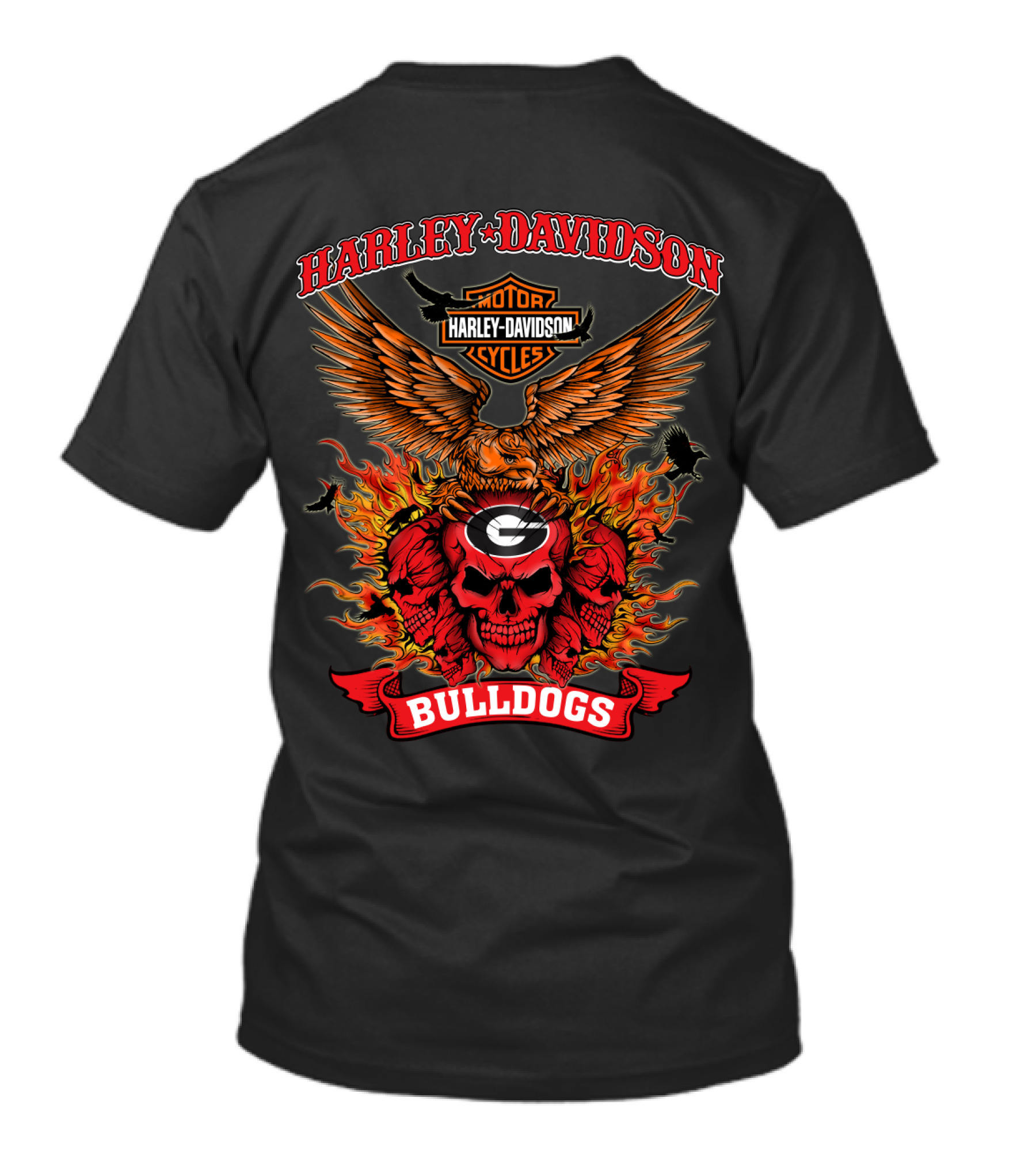 Harley Davidson Georgia Bulldogs Skull Fire Winged T-Shirt