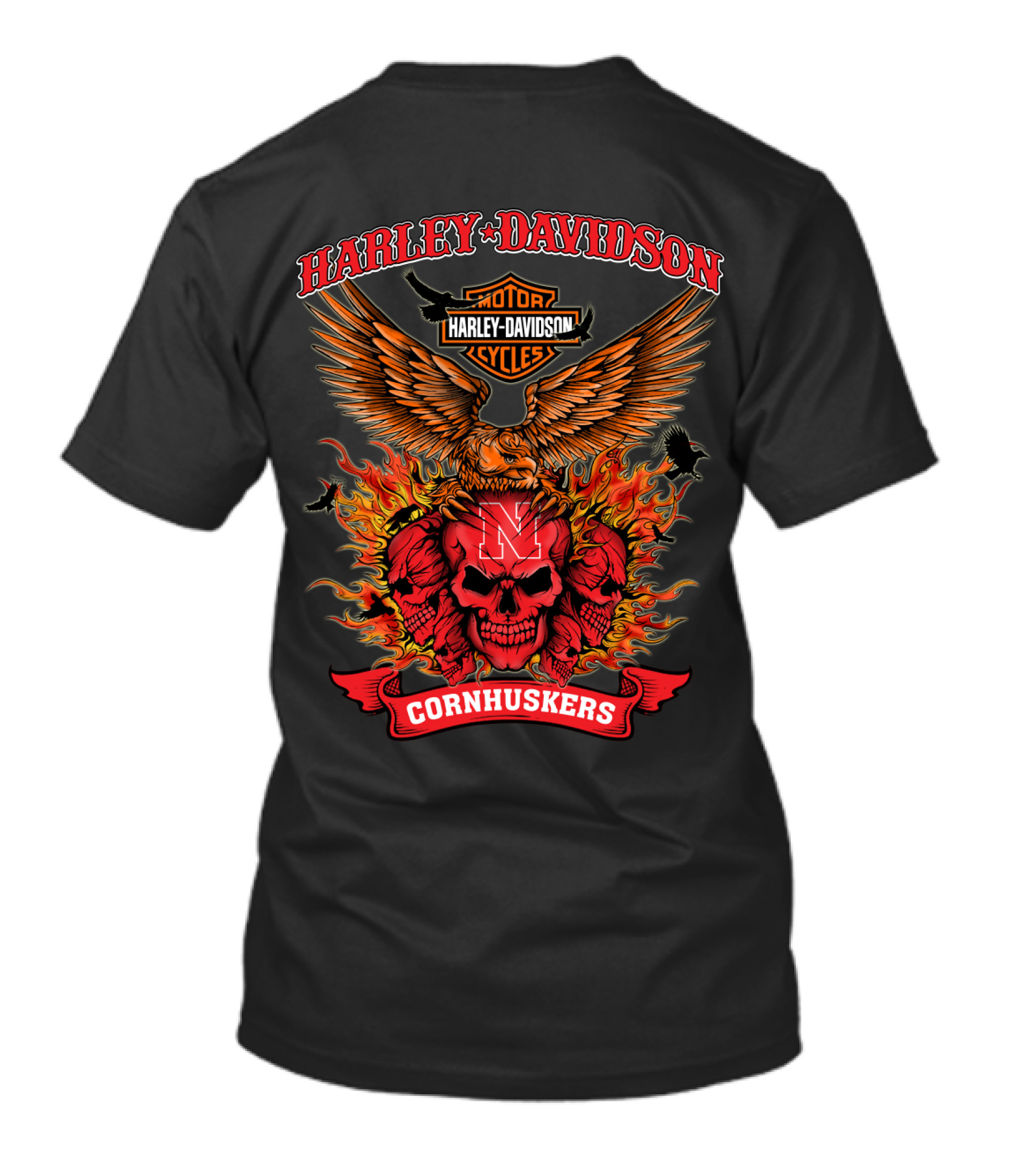 Harley Davidson Nebraska Cornhuskers Skull Flames 0304 Ncaa T-Shirt