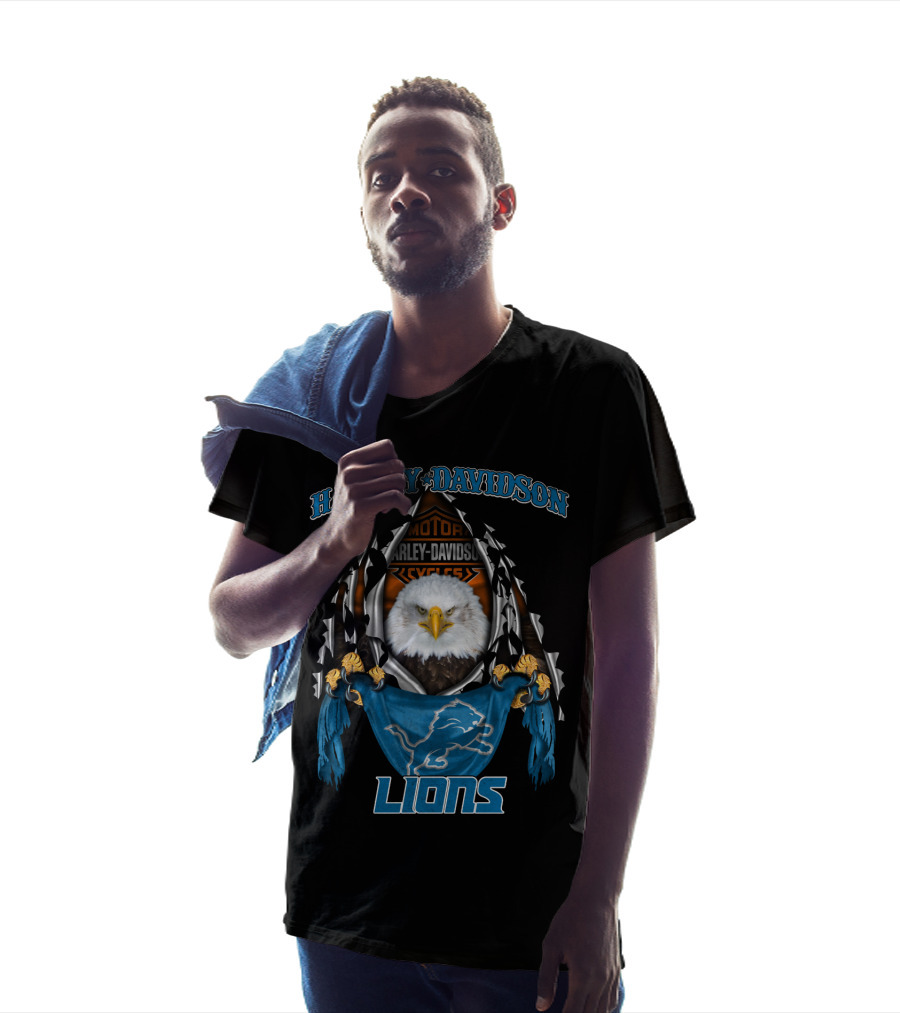 Harley Davidson Motorcycles Detroit Lions Bald Eagle Nfl 84 T-Shirt