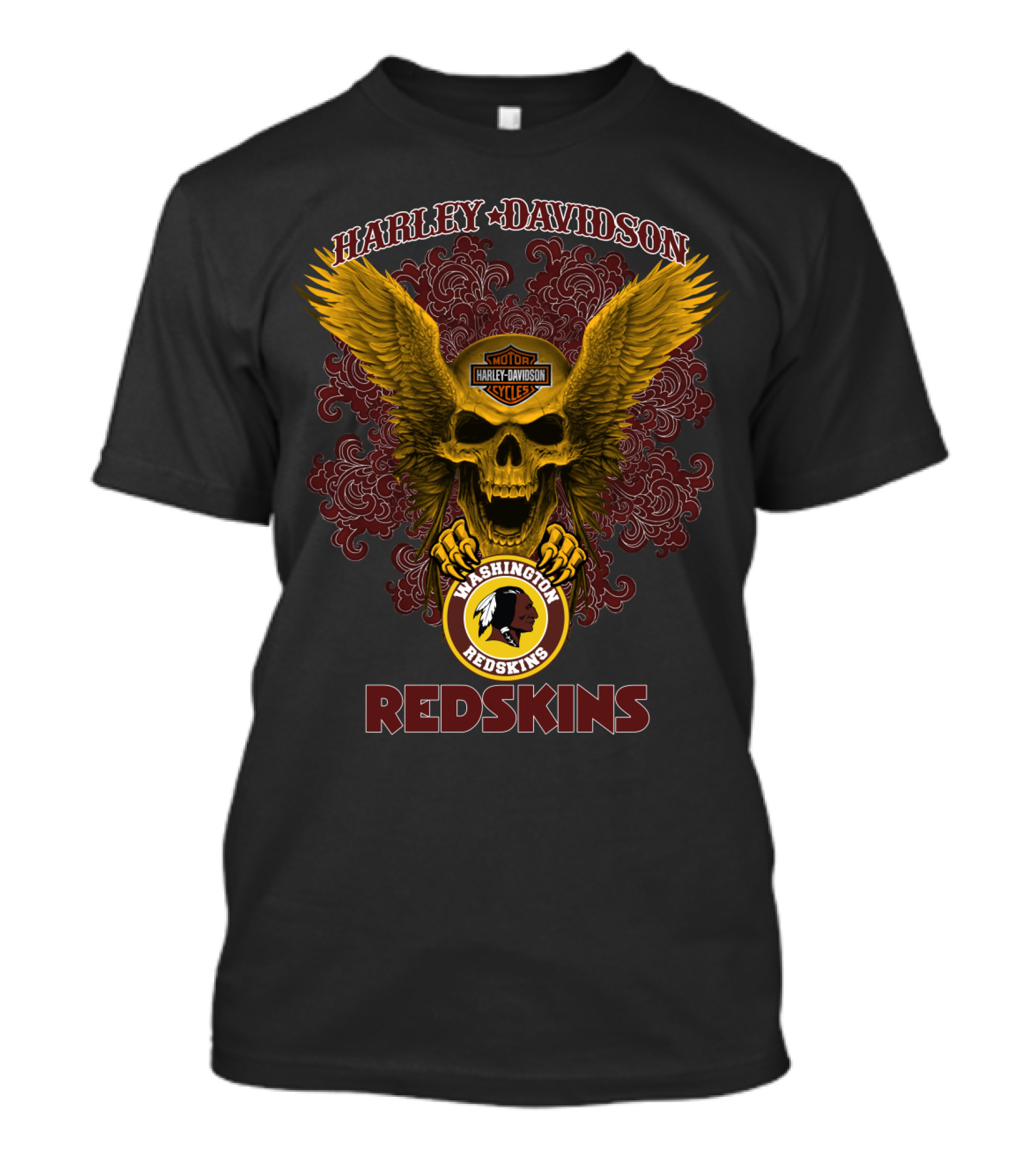 Harley Davidson Washington Redskins Skull Wings T-Shirt