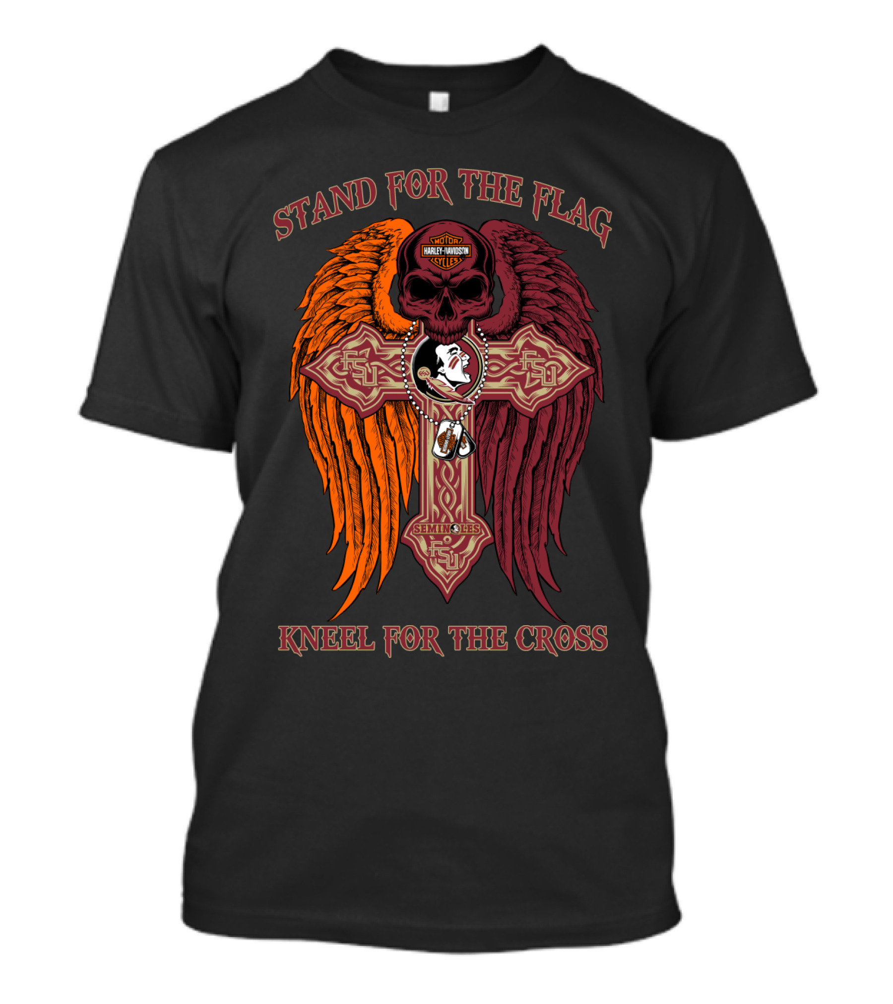 Stand For The Flag Kneel For The Cross Harley Davidson Florida State Seminoles T-Shirt