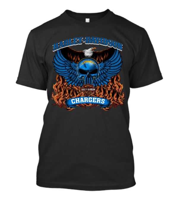 Harley Davidson Motor Cycles Chargers Los Angeles 206 Flame Wings Skull Eagle T-Shirt