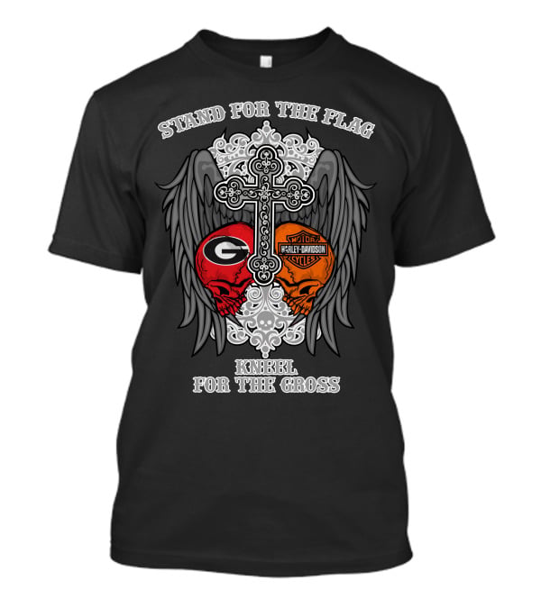 Stand For The Flag Kneel For The Cross Georgia Bulldogs Harley Davidson Skulls T-Shirt