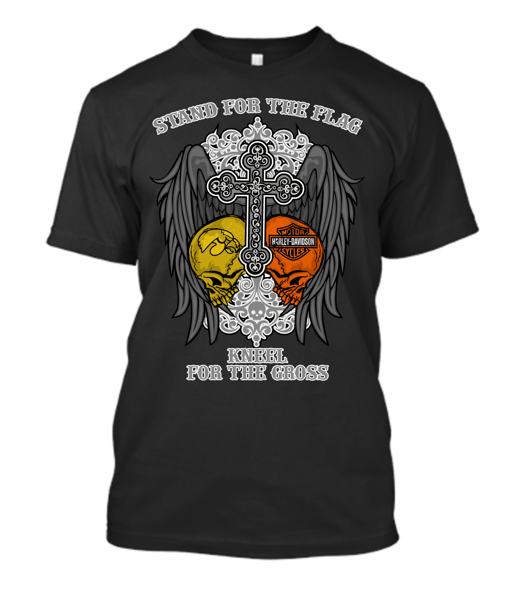 Stand For The Flag Kneel For The Cross Harley Davidson Iowa Hawkeyes Skulls T-Shirt