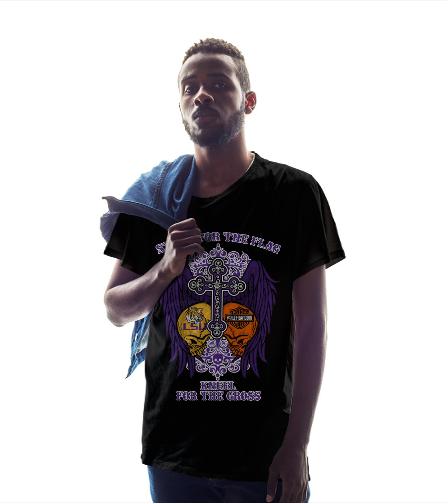 Stand For The Flag Lsu Tigers Harley Davidson Wings Kneel For The Cross T-Shirt
