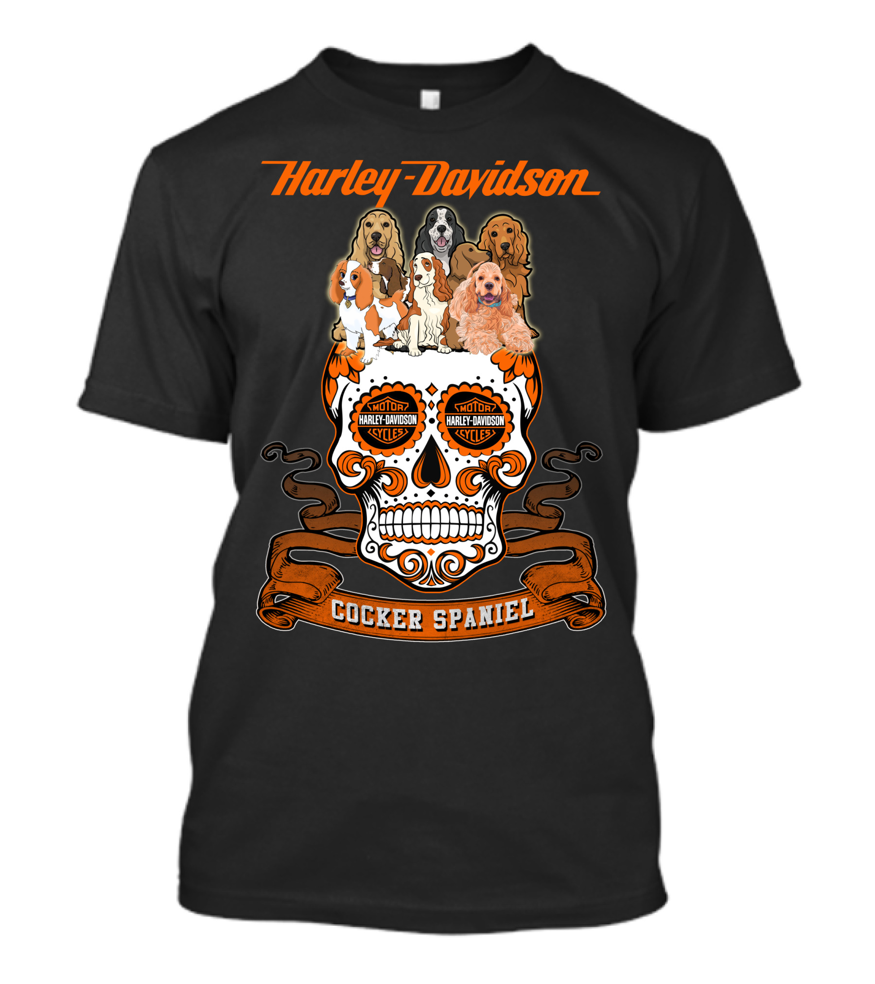 Harley Davidson Motor Cycles Cocker Spaniel Dogs T-Shirt