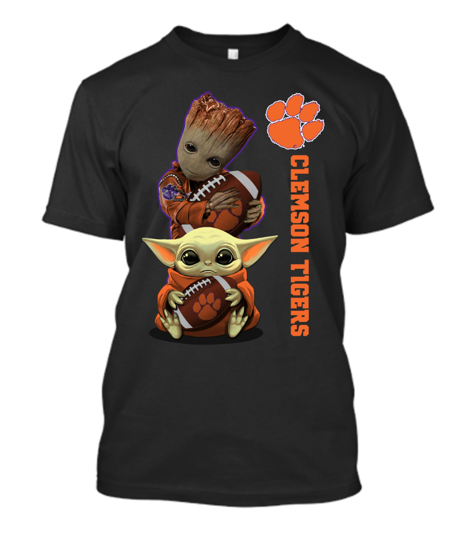 Clemson Tigers Ncaa Baby Groot And Baby Yoda Football Fans T-Shirt