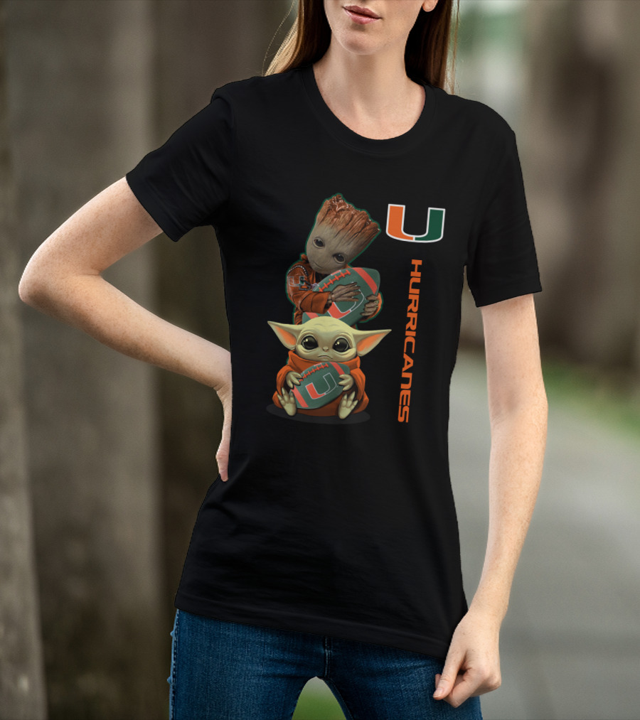 Groot Baby Yoda Miami Hurricanes Football Ncaa 41 Mh T-Shirt